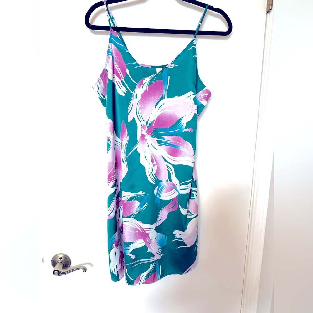 Stars Above - Target - Floral Print Satin NightGown - Teal Green - Size M